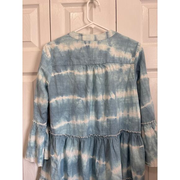 Faherty Faded Blue Vida Shibori Tie Dye Tiered Organic Cotton Dress XS - Picture 6 of 9